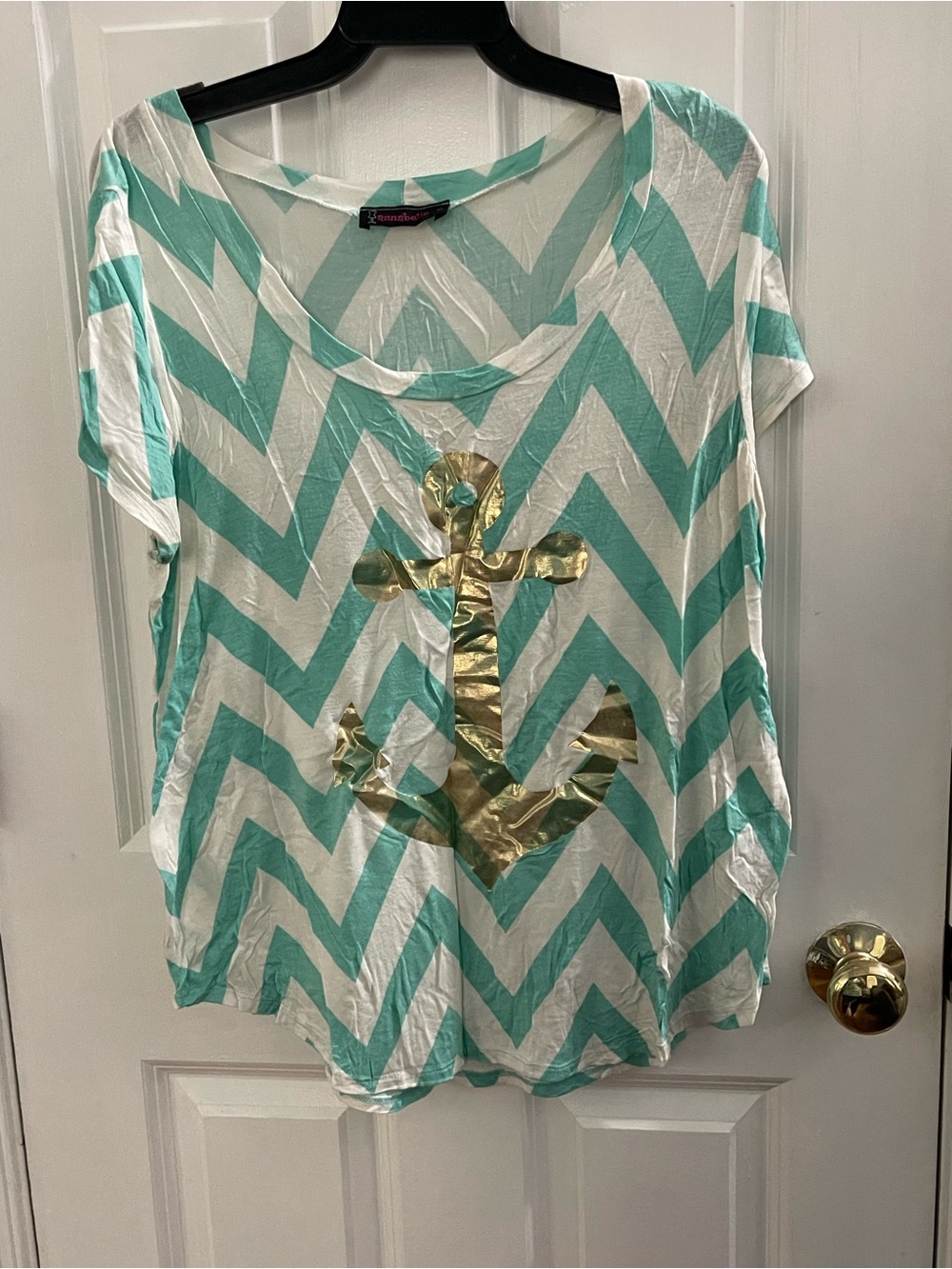 Annabelle Mint Chevron Tee with Gold Anchor